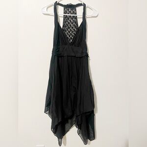 Guess Little Black Halter Back Dress w/ Daisy Accents, HiLo Skirt, Lace Back